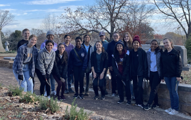 HP students pause for a photo before beginning their beautification project